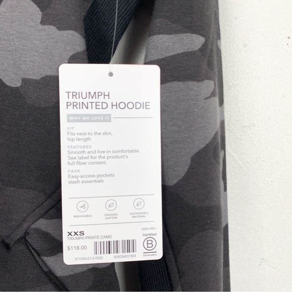 NWT Athleta Triumph Printed Gray Camo Athletic Zip Up Hoodie Sz XXS - Picture 8 of 12